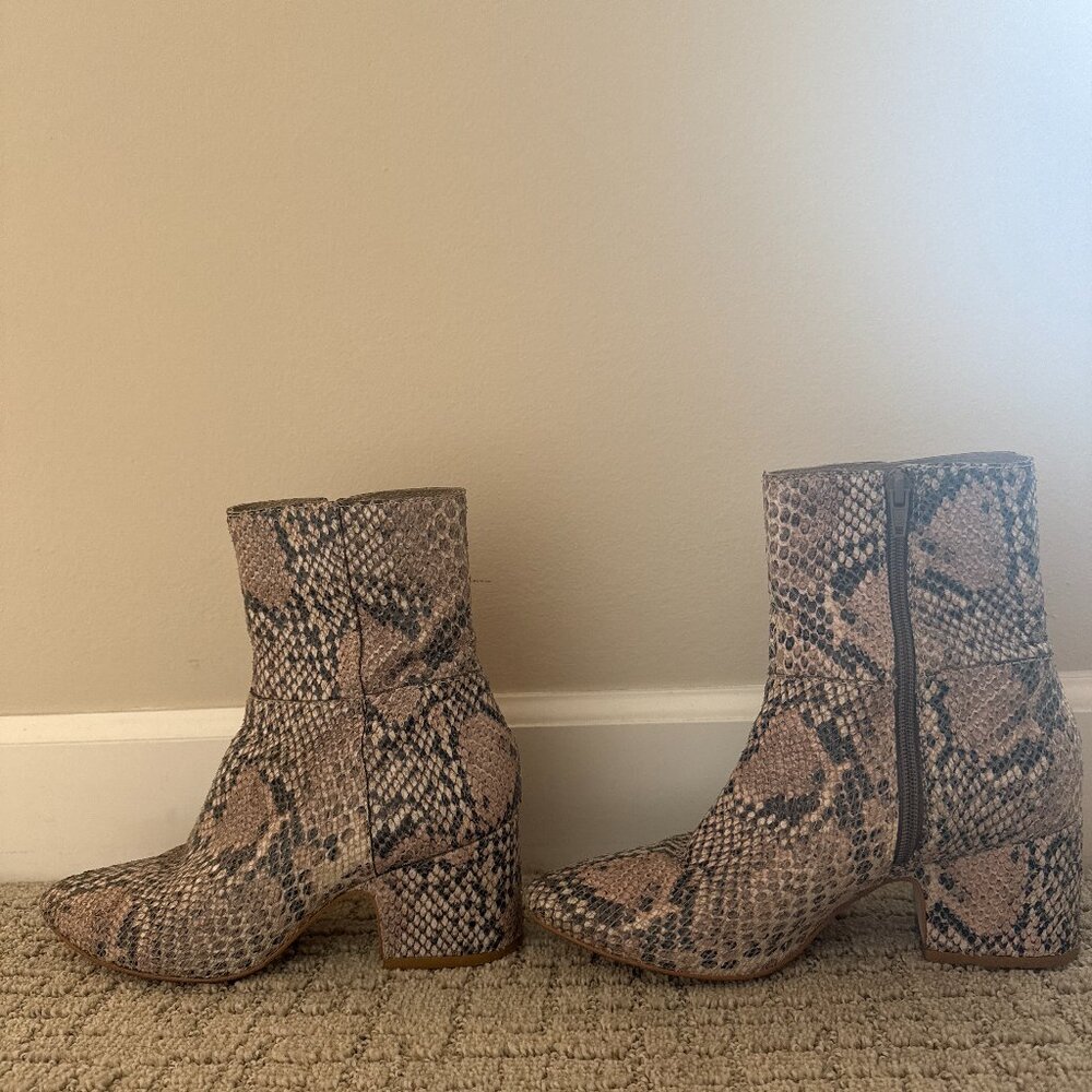 Snakeskin Print Ankle Boots – Size 7.5